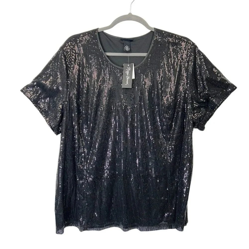 NEW Maggie Barnes Black Sequin Top Womens Size 4X Dressy Party - Picture 1 of 9